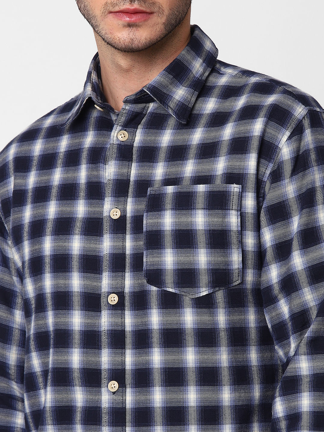 Dark Blue Check Full Sleeves Shirt