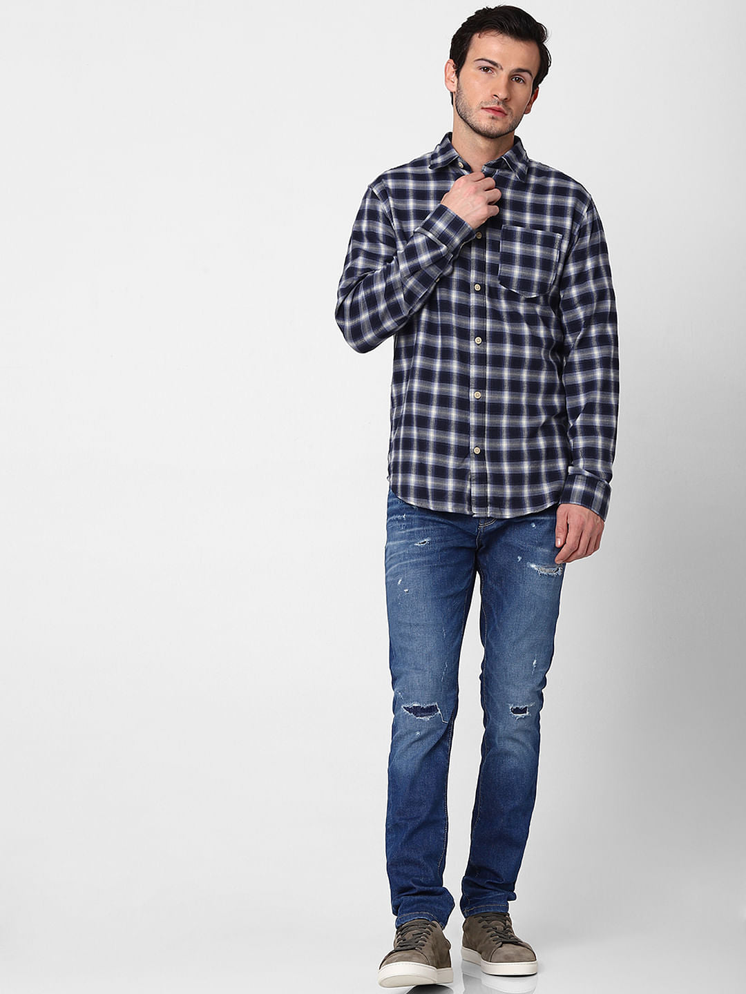 Dark Blue Check Full Sleeves Shirt