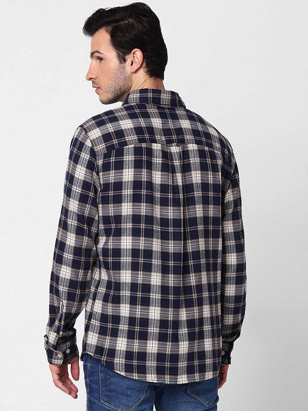 Navy Blue Check Full Sleeves Shirt