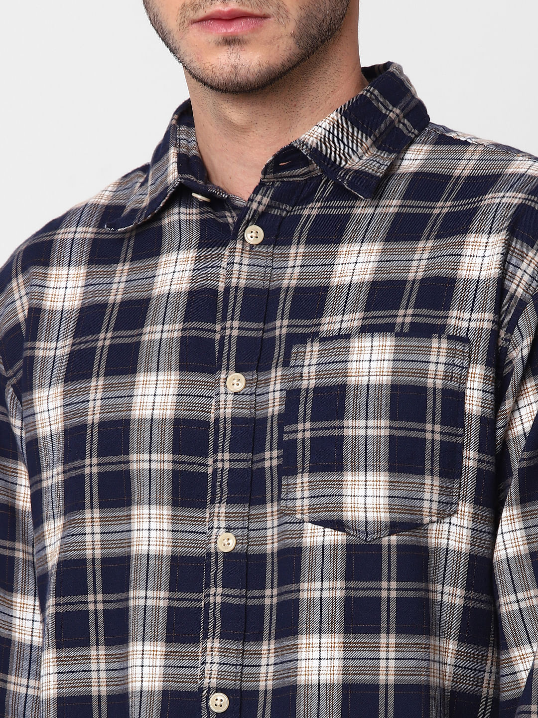 Navy Blue Check Full Sleeves Shirt