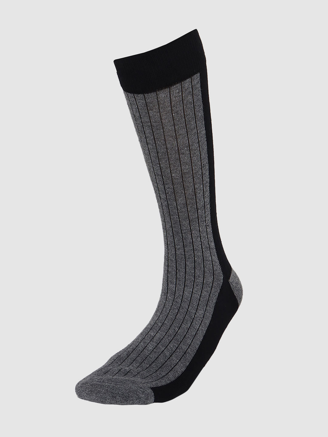 Grey Striped Mid Calf Length Socks