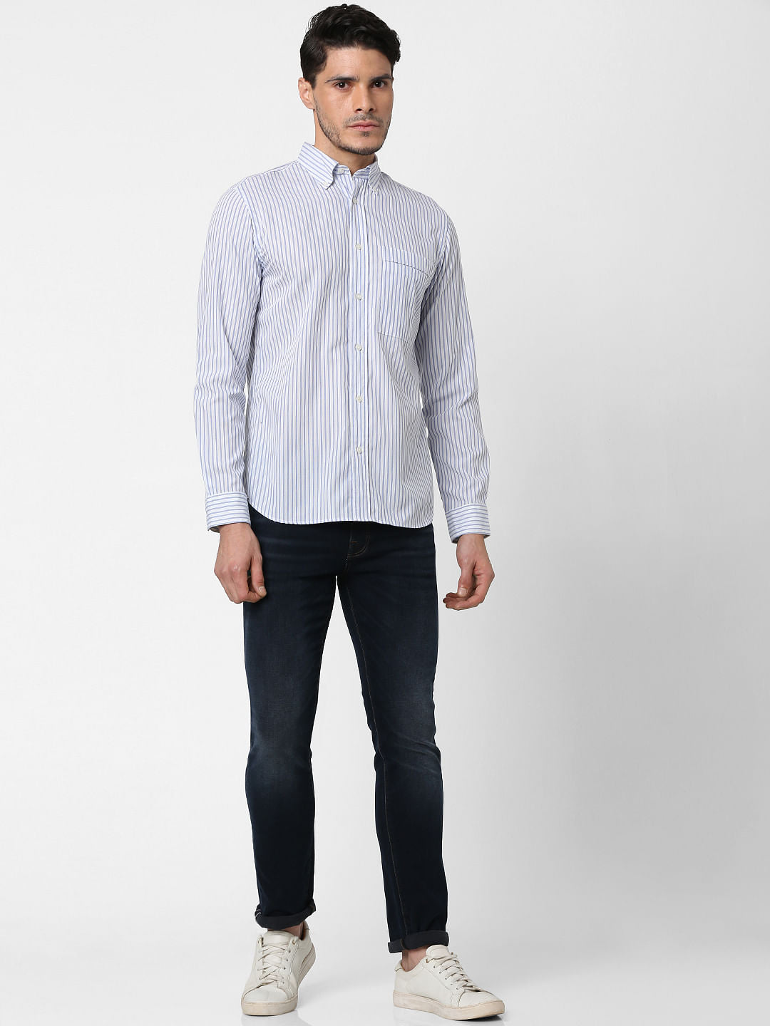 Light Blue Striped Full Sleeves Shirt