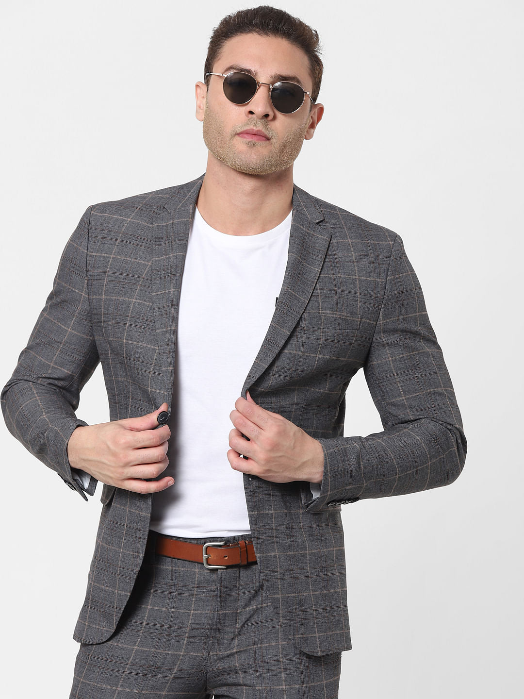 Grey Check Slim Fit Blazer