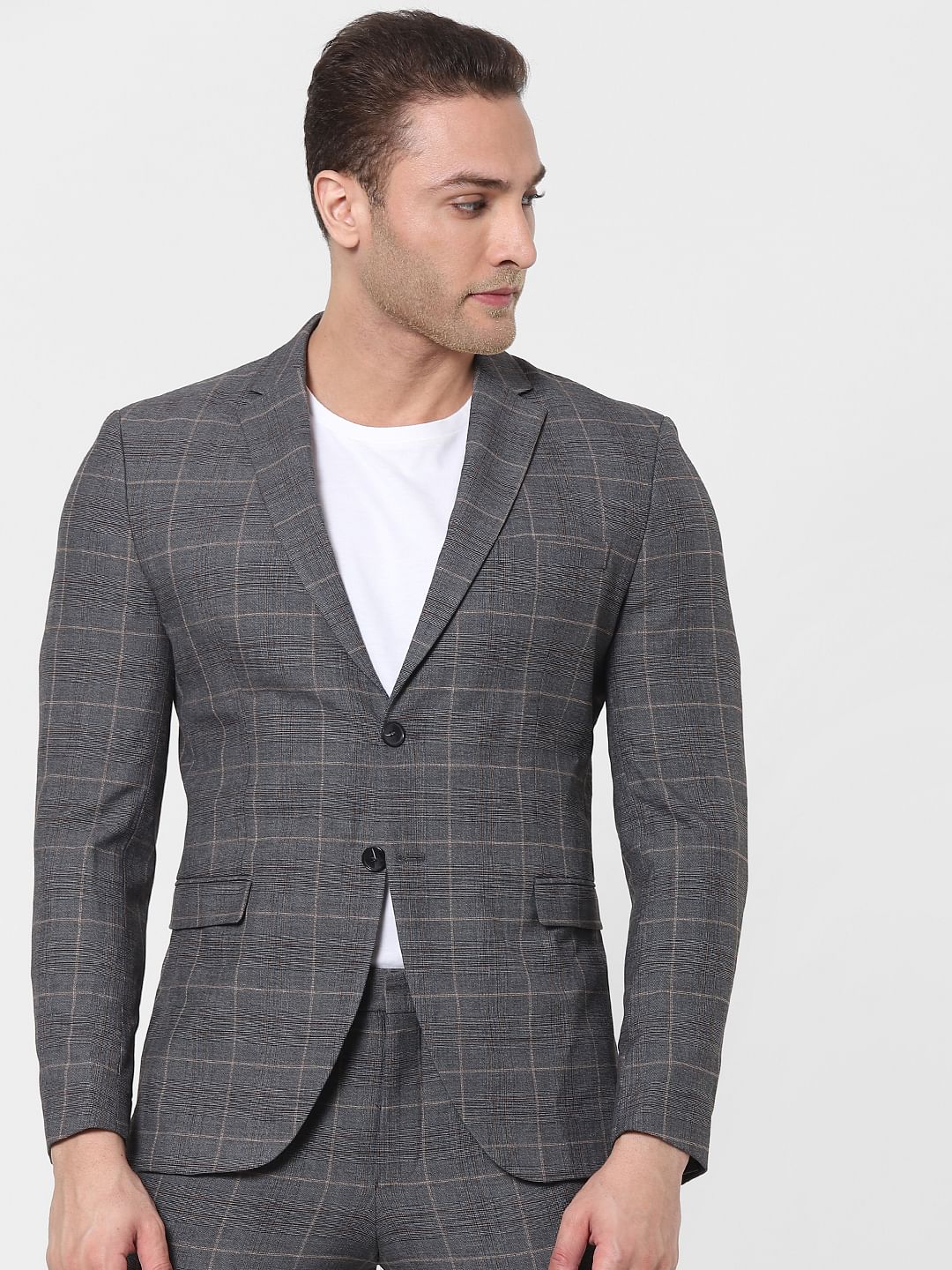 Grey Check Slim Fit Blazer