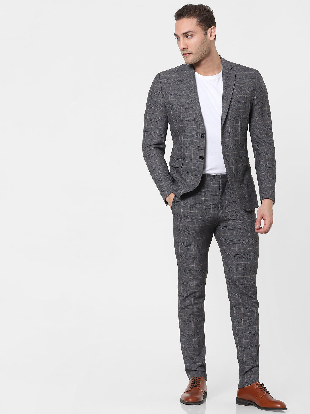 Grey Check Slim Fit Blazer
