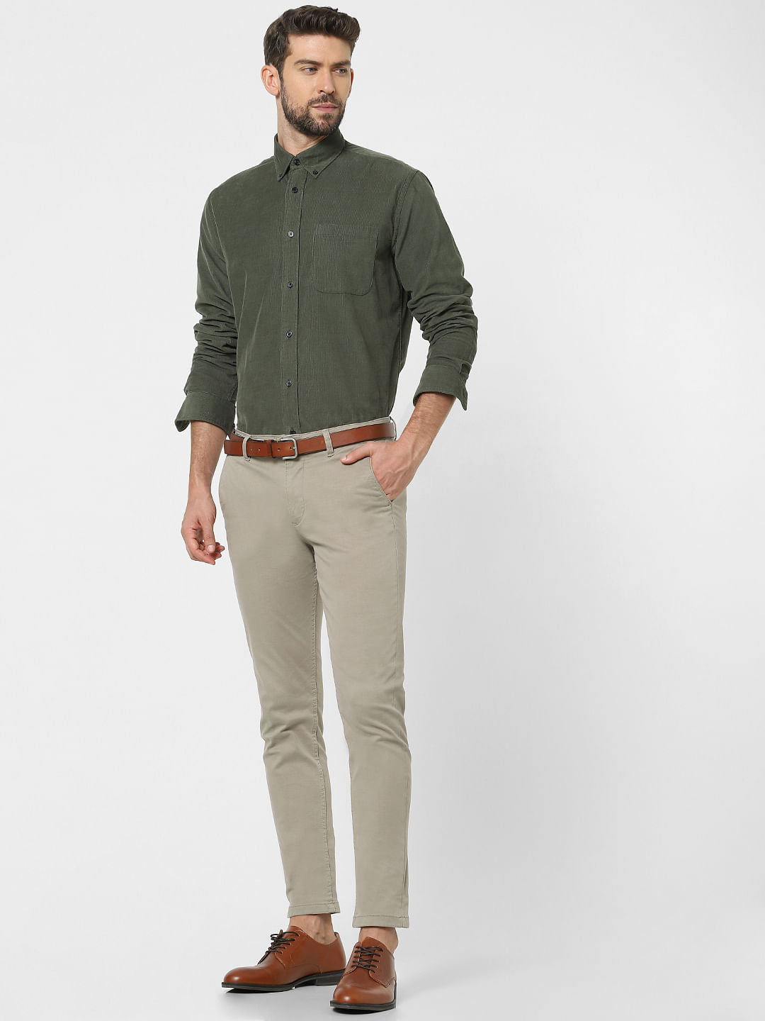 Beige Organic Cotton Slim Fit Chinos