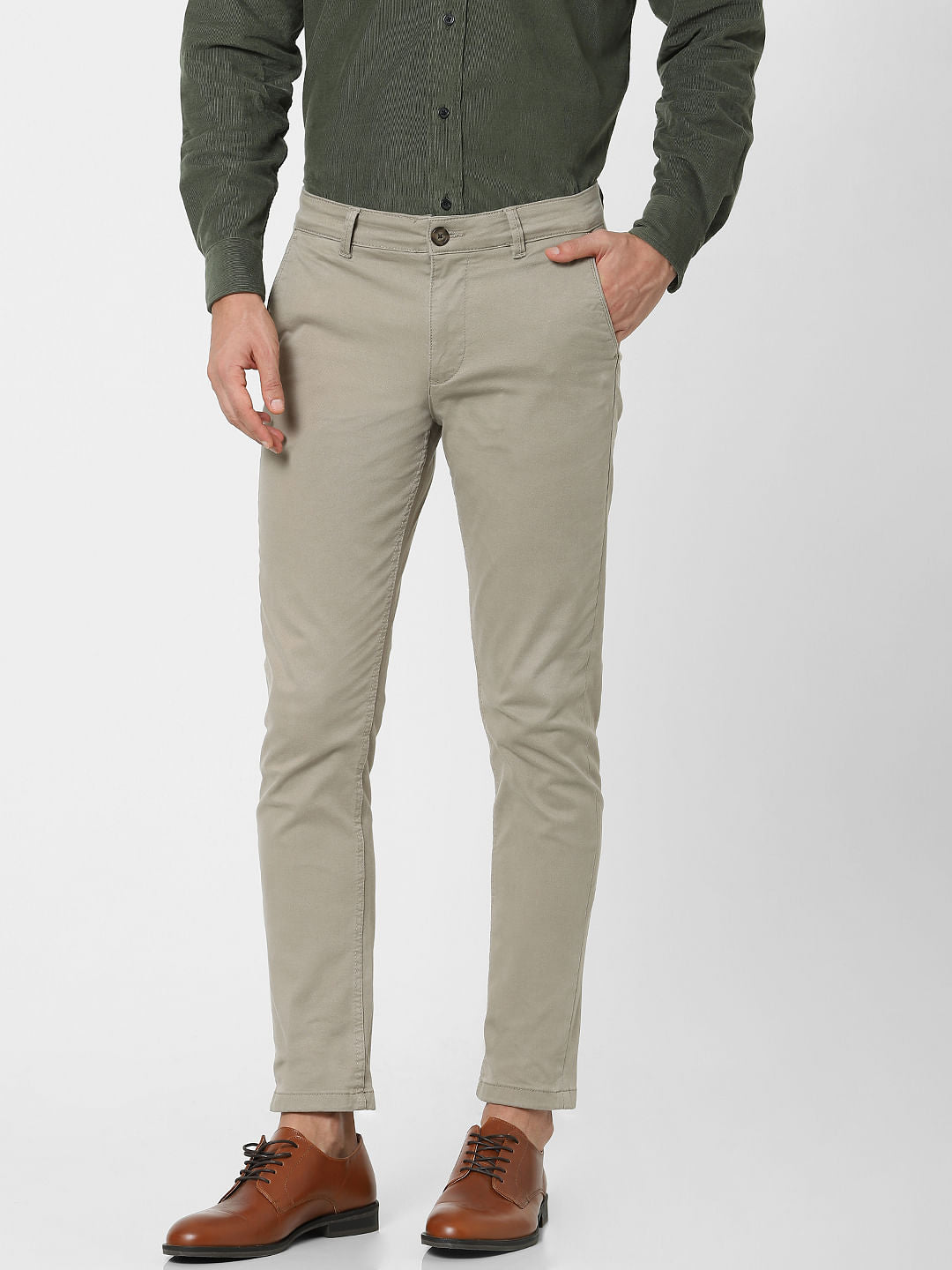 Beige Organic Cotton Slim Fit Chinos