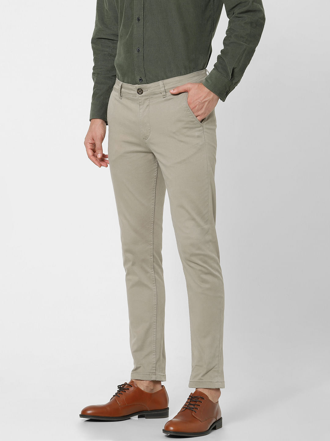 Beige Organic Cotton Slim Fit Chinos