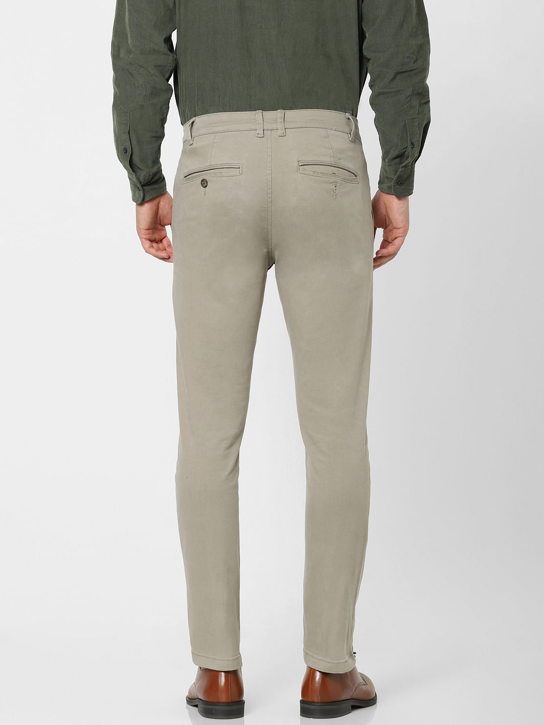 Beige Organic Cotton Slim Fit Chinos
