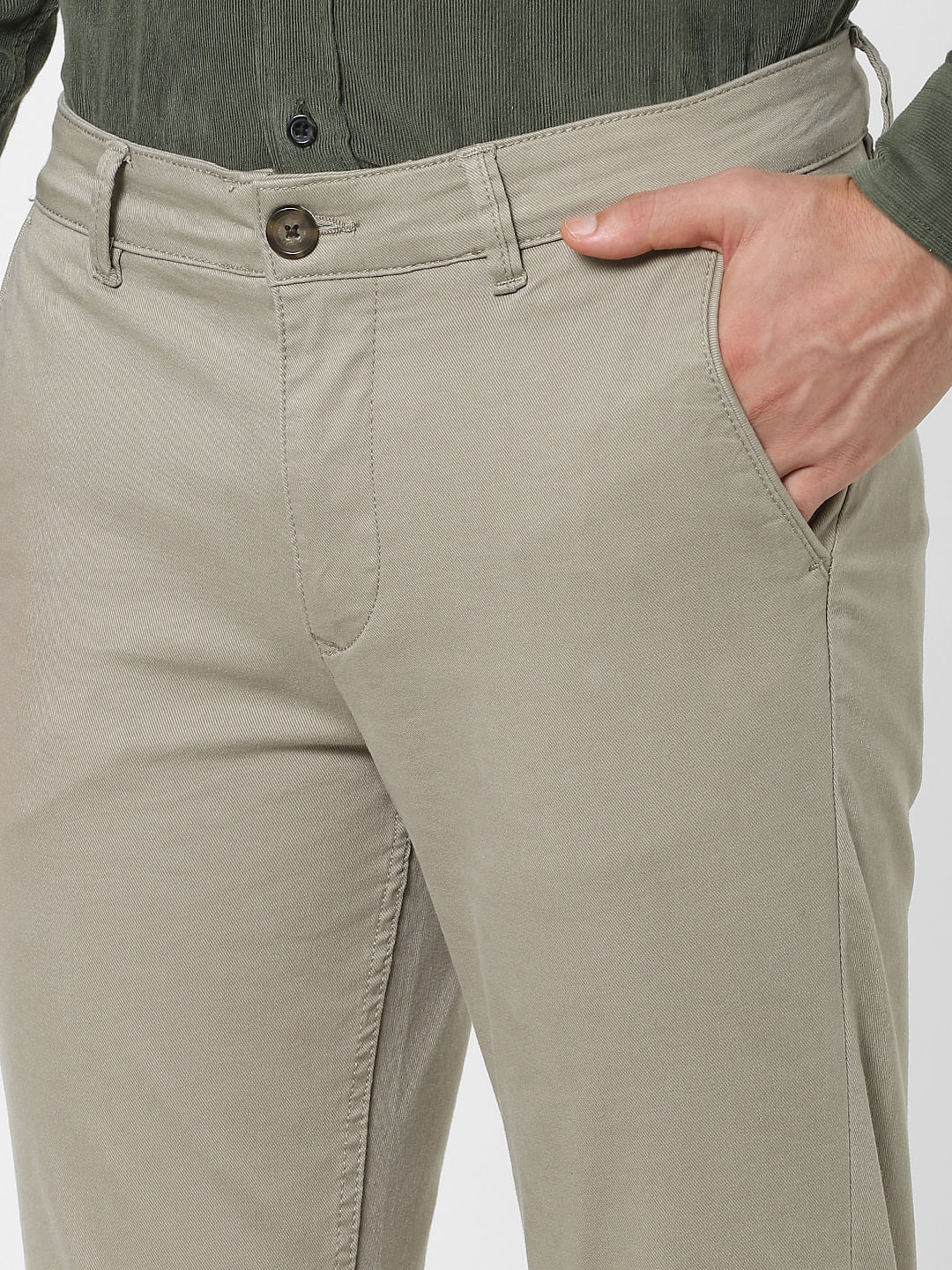Beige Organic Cotton Slim Fit Chinos