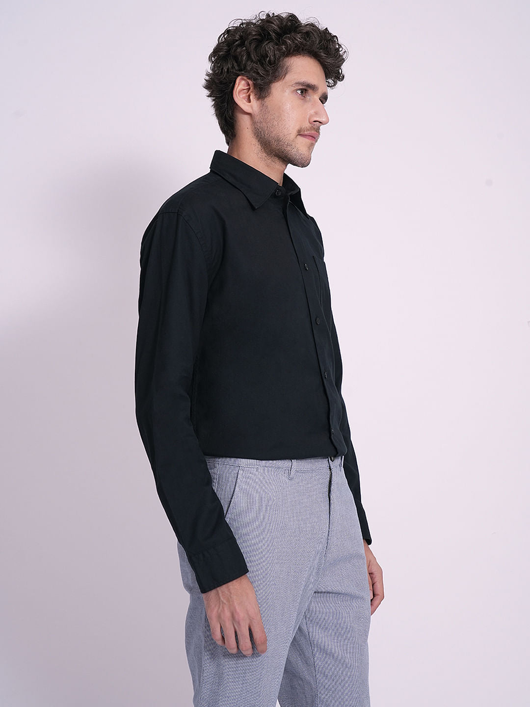 Black Twill Cotton Regular Fit Shirt