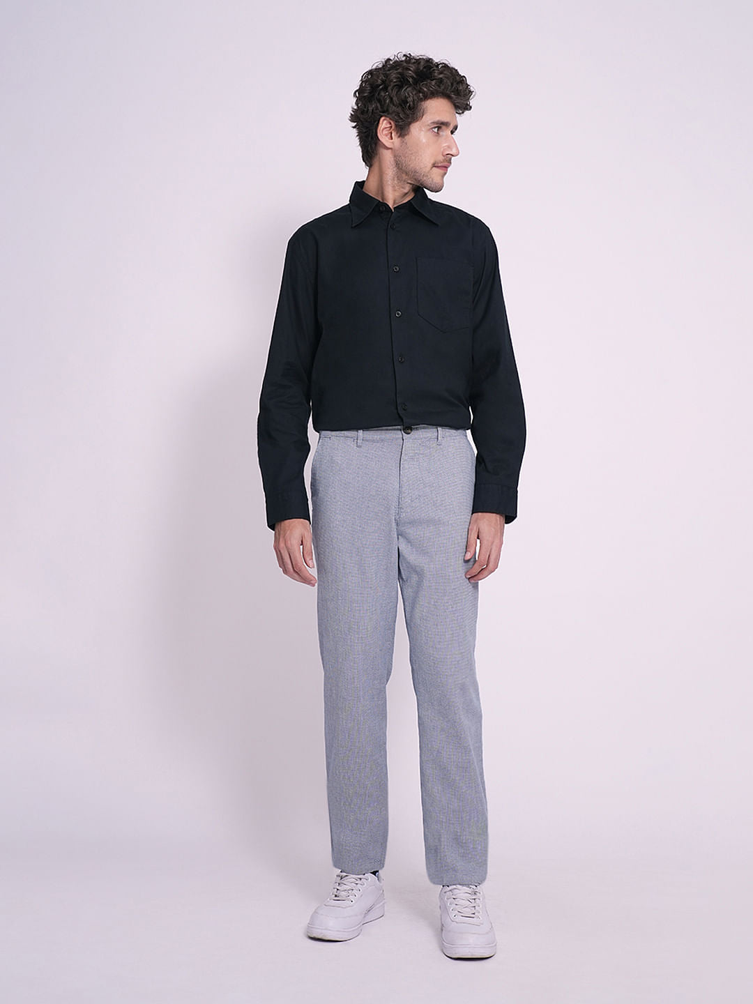 Black Twill Cotton Regular Fit Shirt