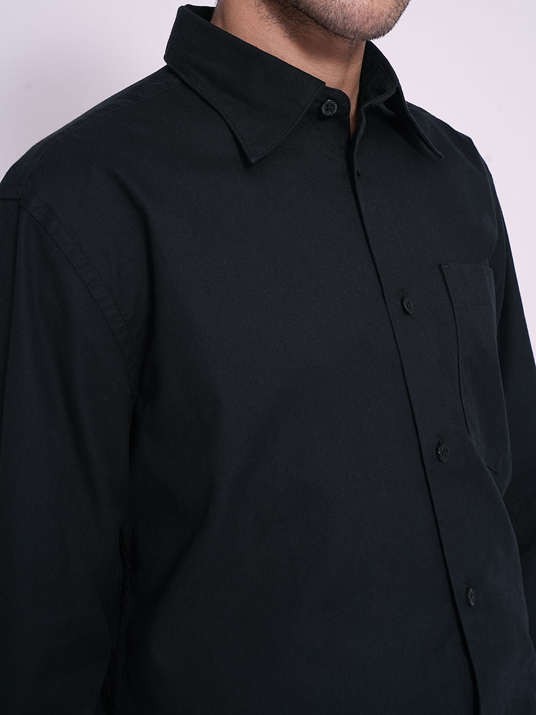 Black Twill Cotton Regular Fit Shirt