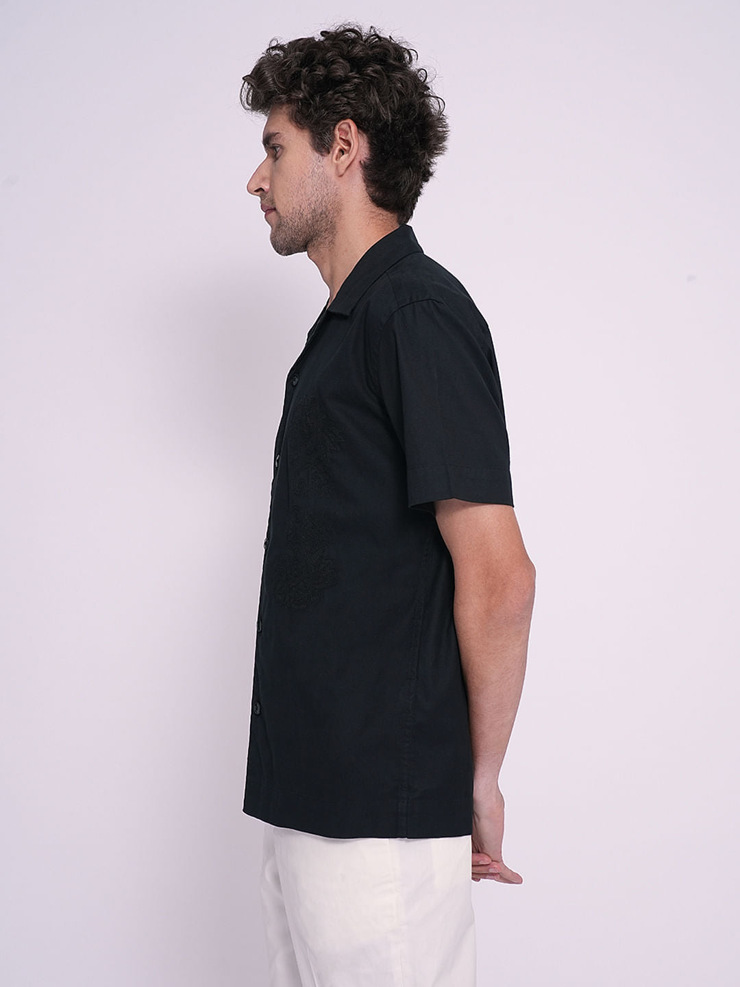 Black Cotton Resort Shirt