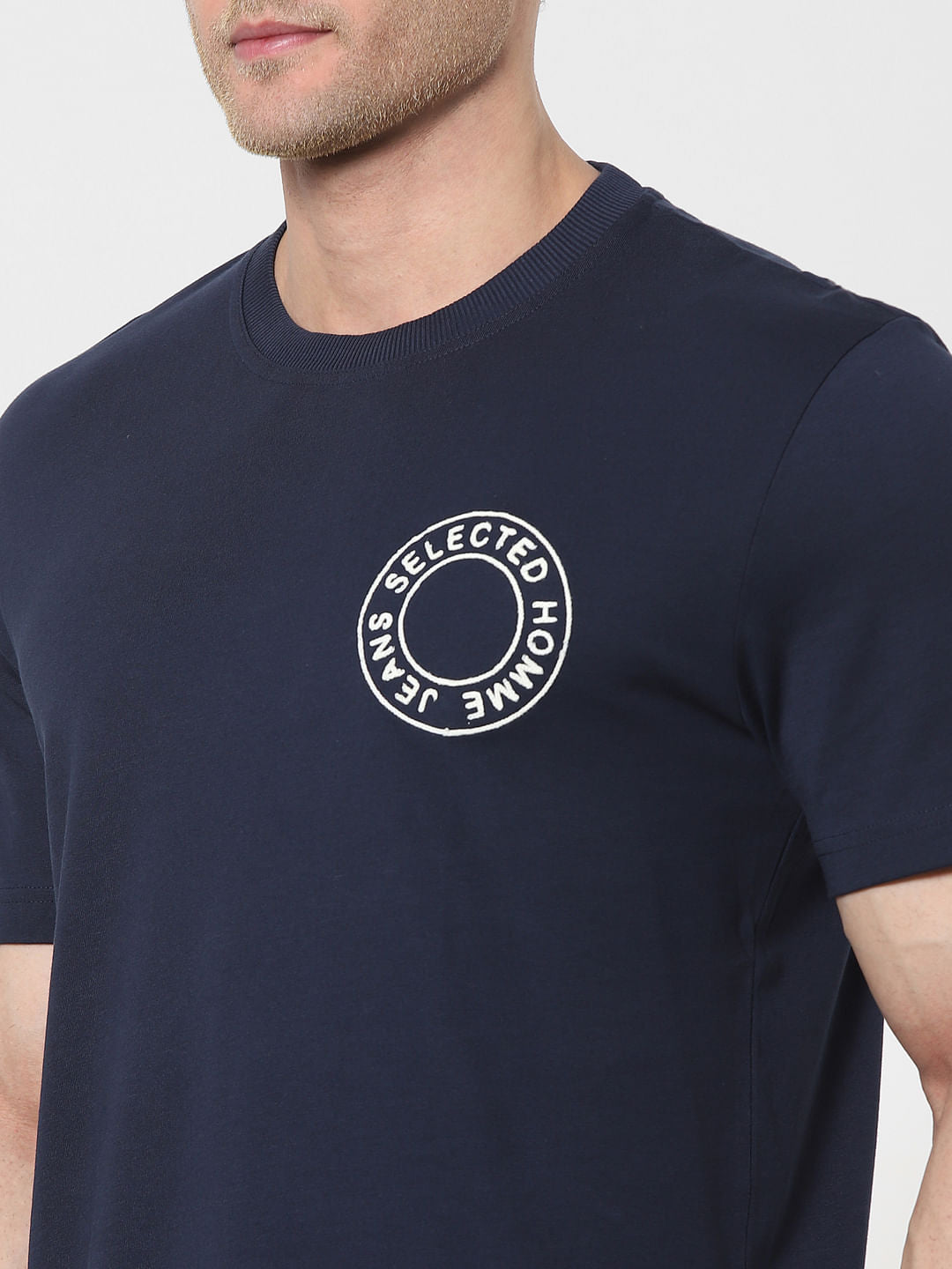 Blue Organic Cotton Text Print T-Shirt