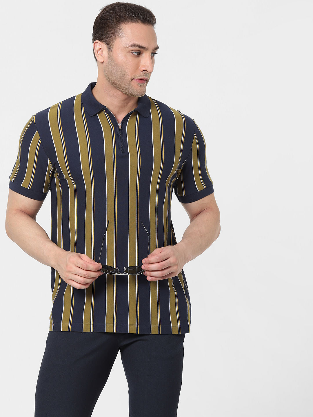 Blue Striped Polo T-Shirt