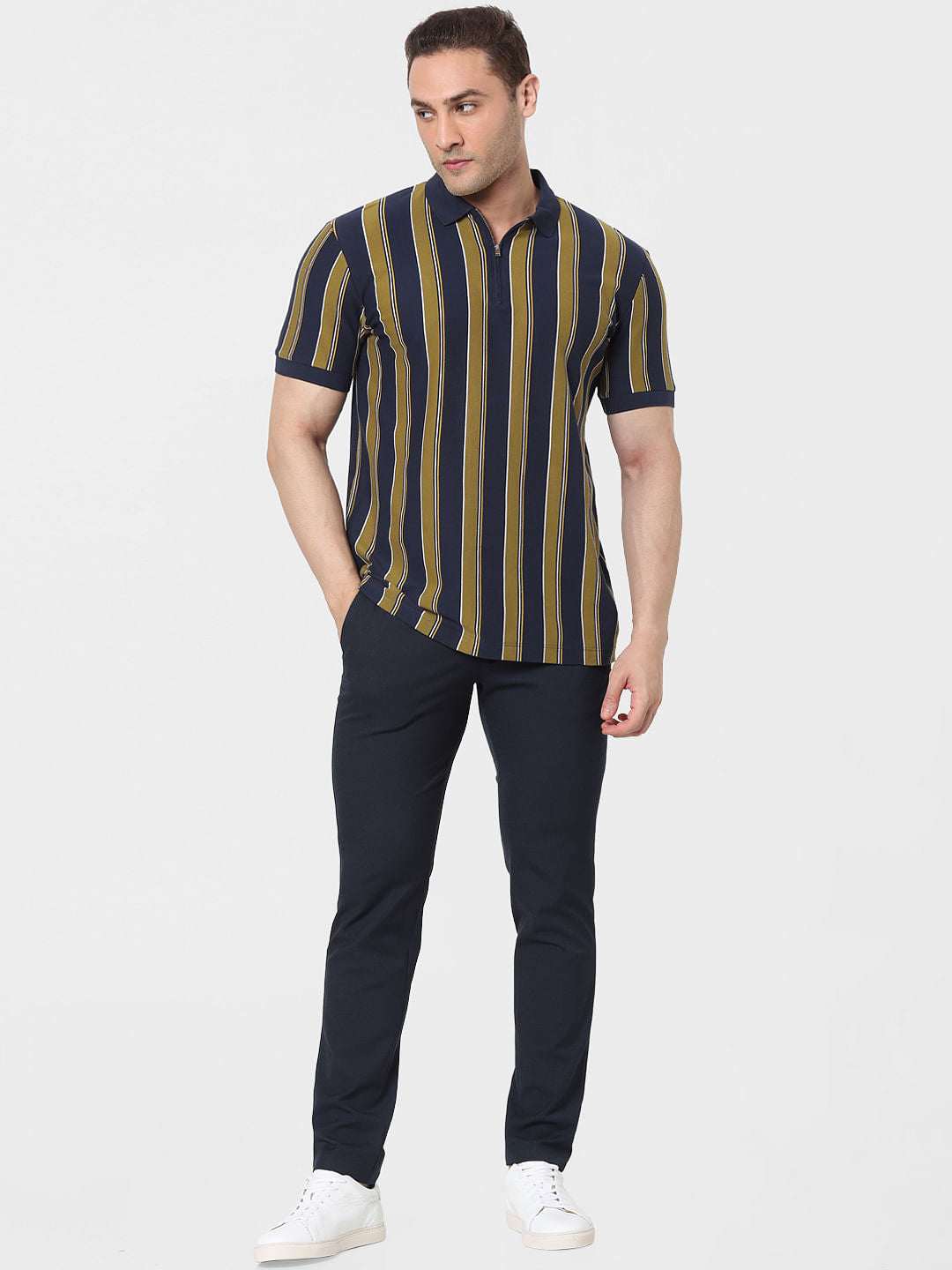Blue Striped Polo T-Shirt