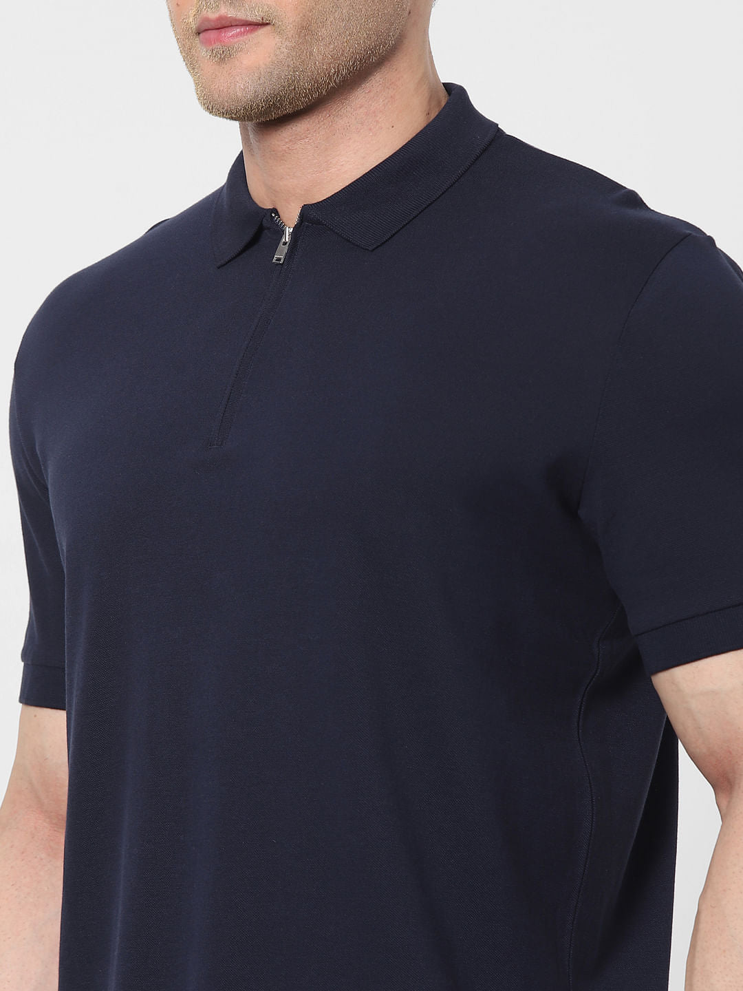 Navy Blue Zip Polo T-Shirt