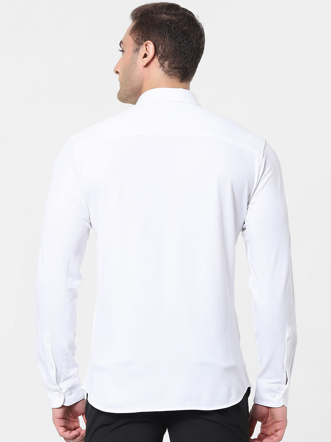White Button Down Full Sleeves Knit Shirt
