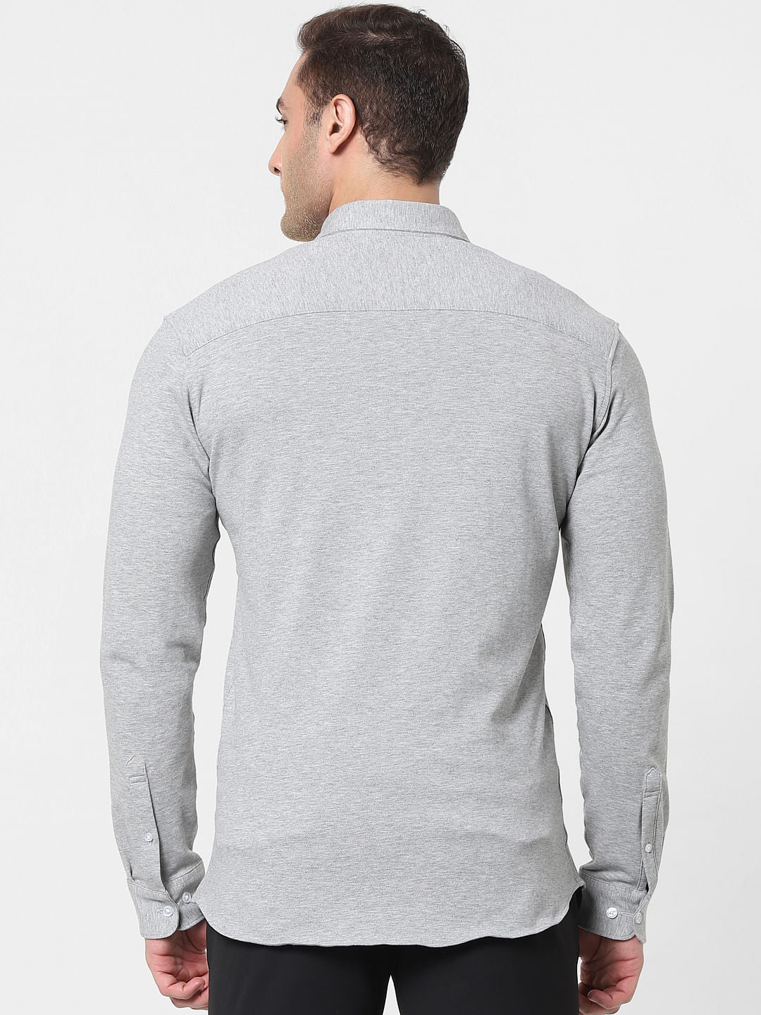 Grey Button Down Full Sleeves Knit Shirt