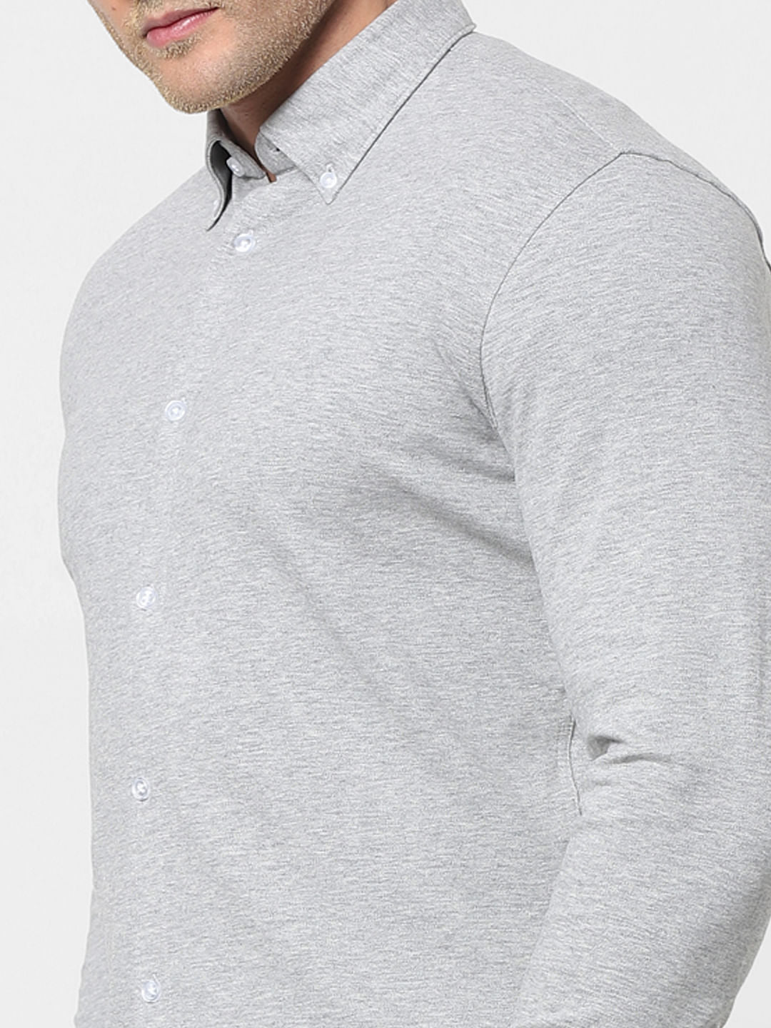 Grey Button Down Full Sleeves Knit Shirt