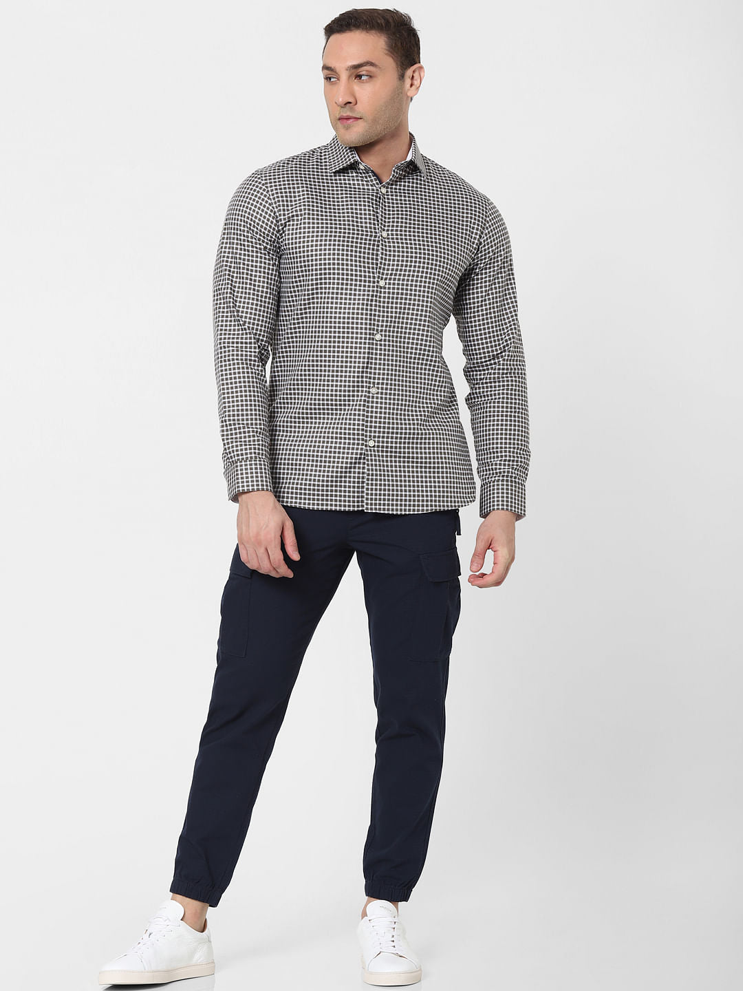 Olive Green Check Full Sleeves Shirt