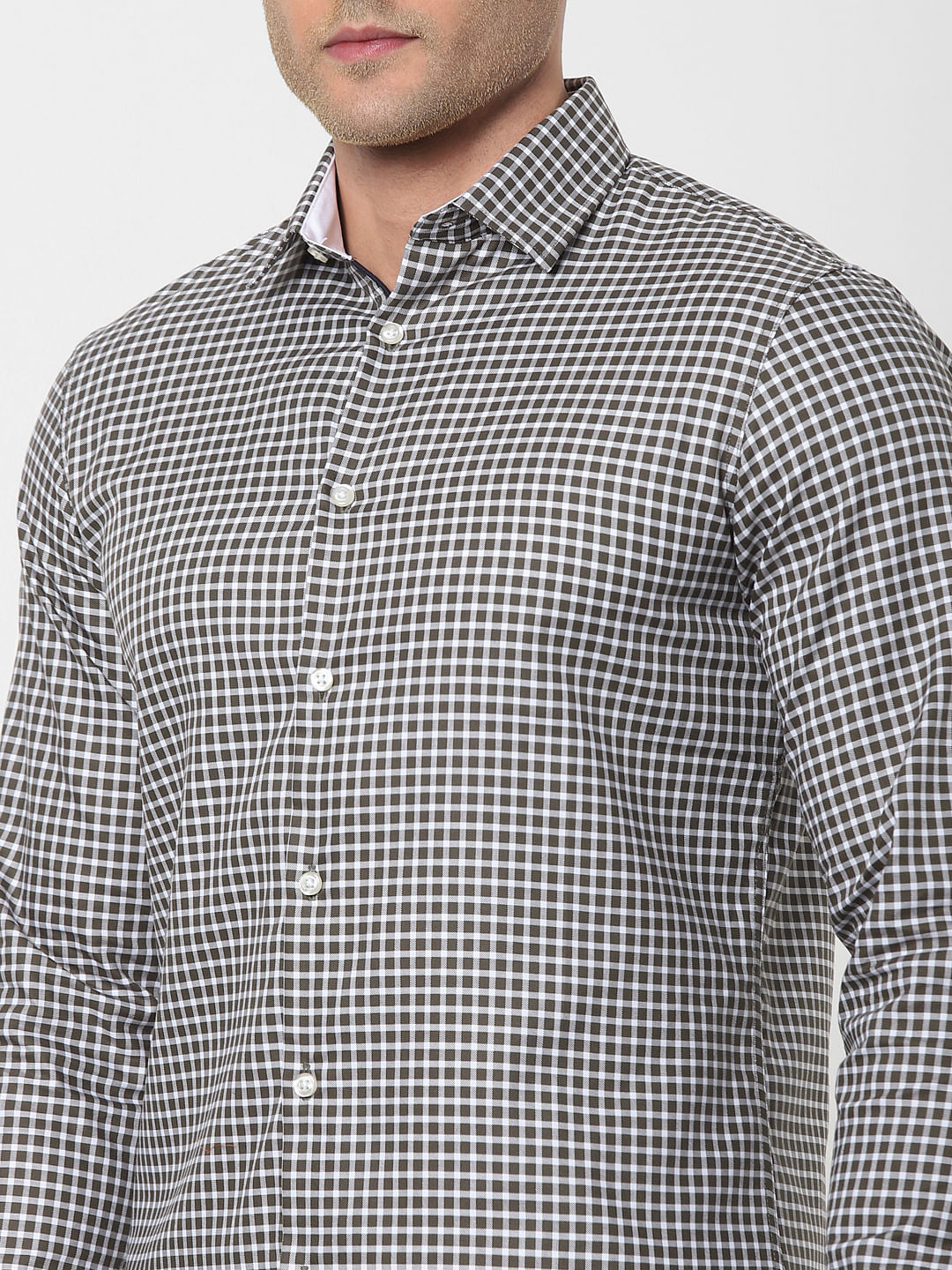 Olive Green Check Full Sleeves Shirt