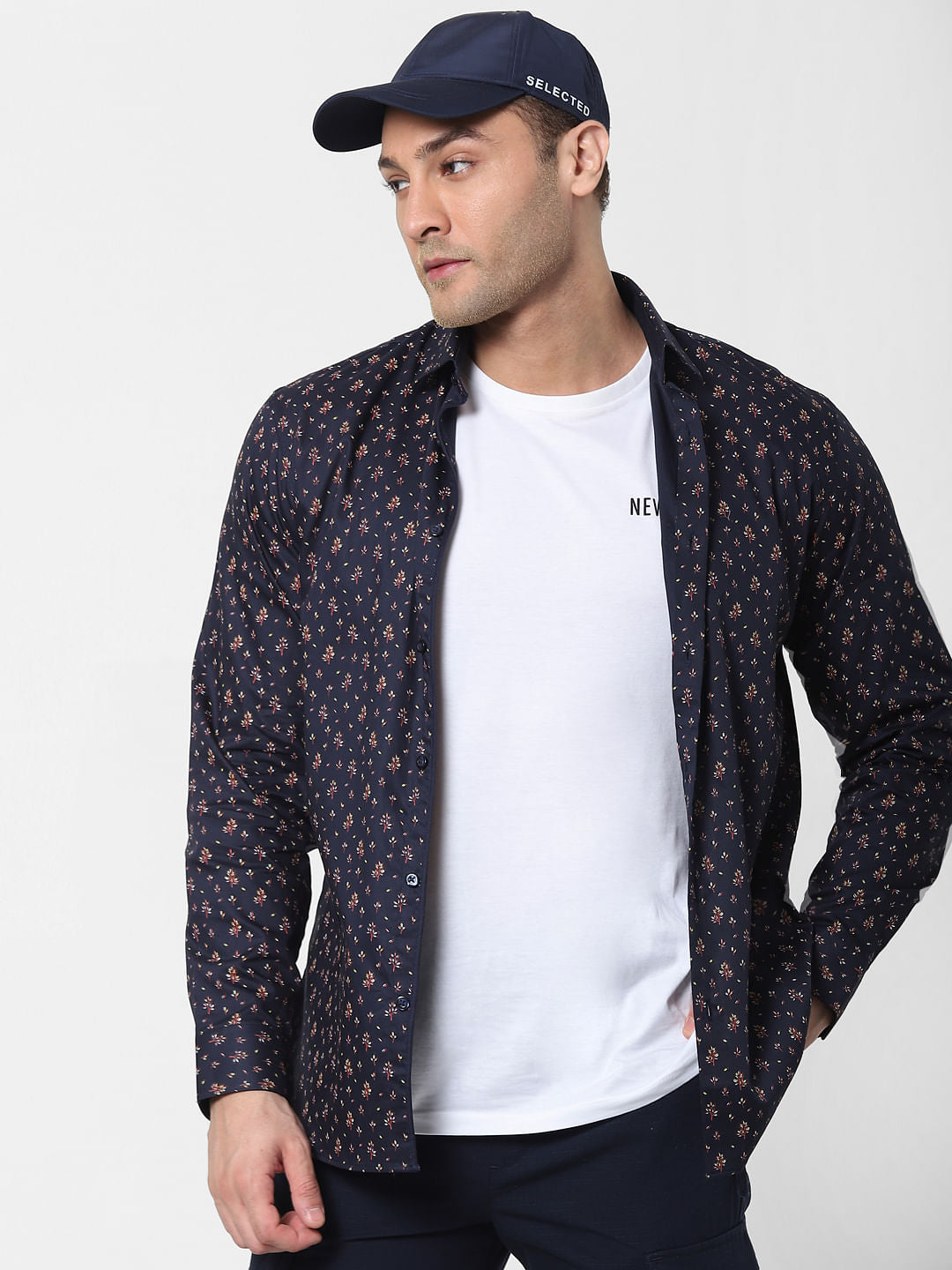 Dark Blue All Over Print Full Sleeves Shirt