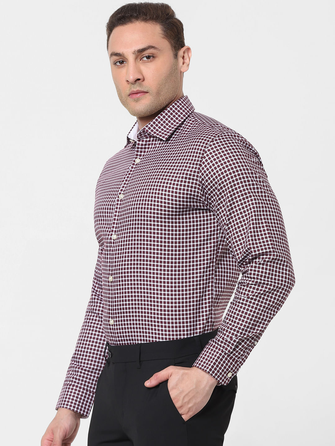 Maroon Check Full Sleeves Shirt