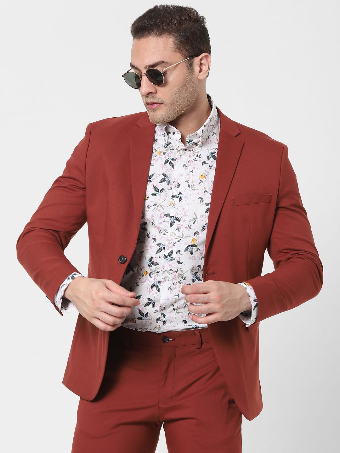 Burnt Red Slim Fit Blazer
