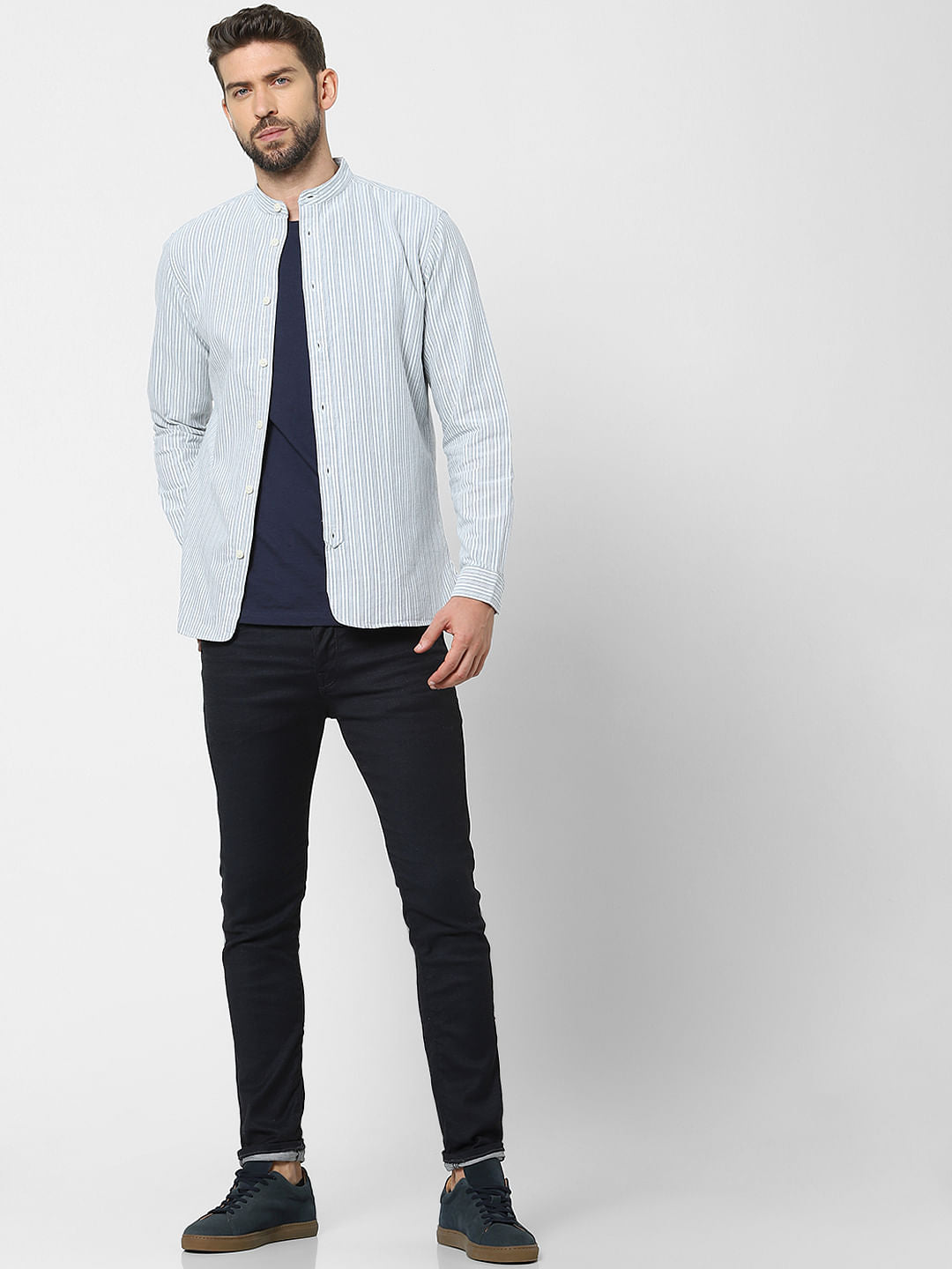 Dark Blue Mid-Rise Leon Slim Fit Jeans