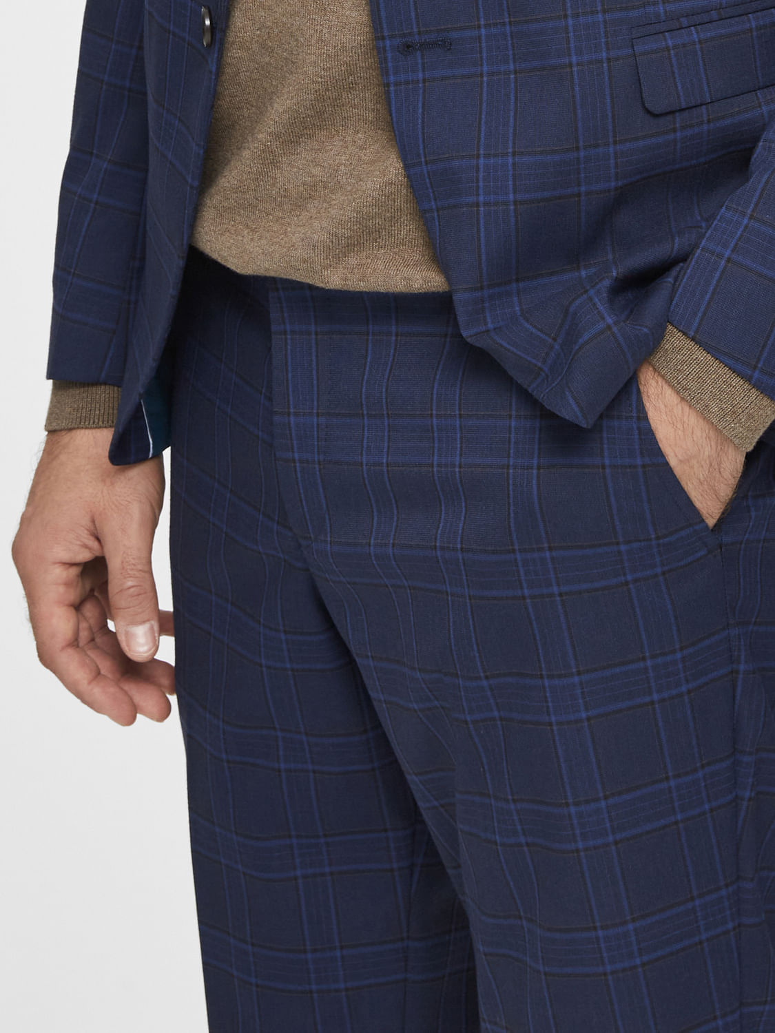 Blue Check Slim Fit Suit Trousers