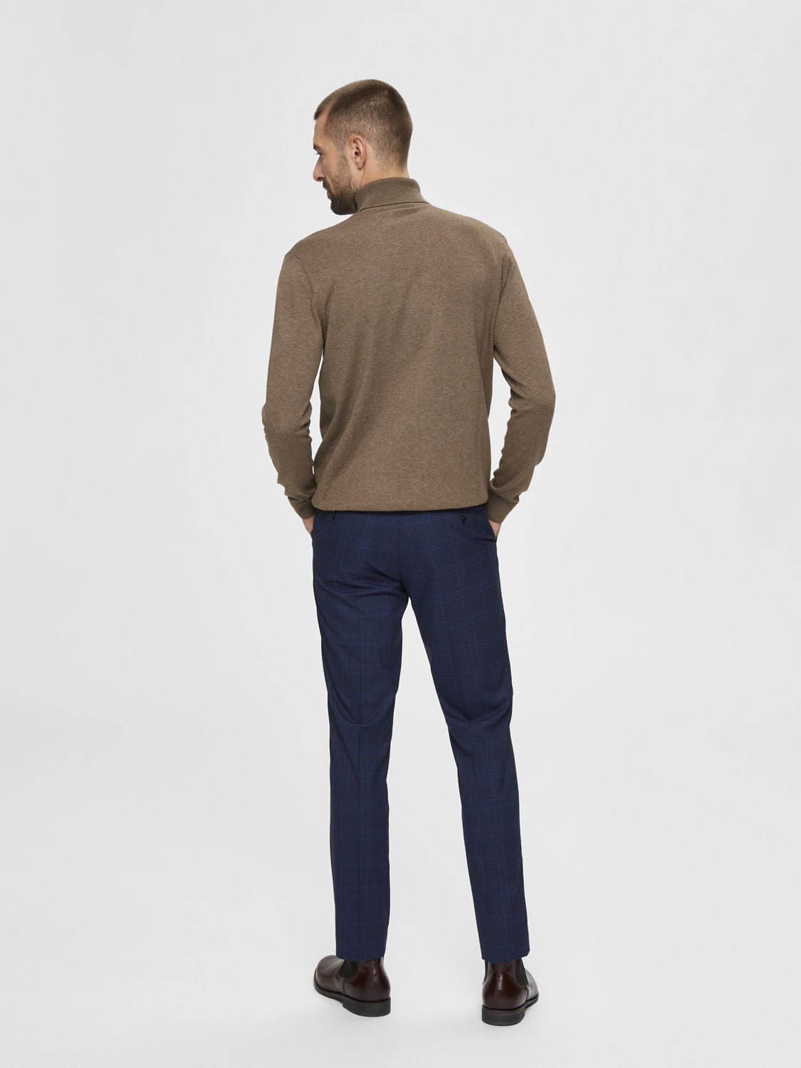 Blue Check Slim Fit Suit Trousers