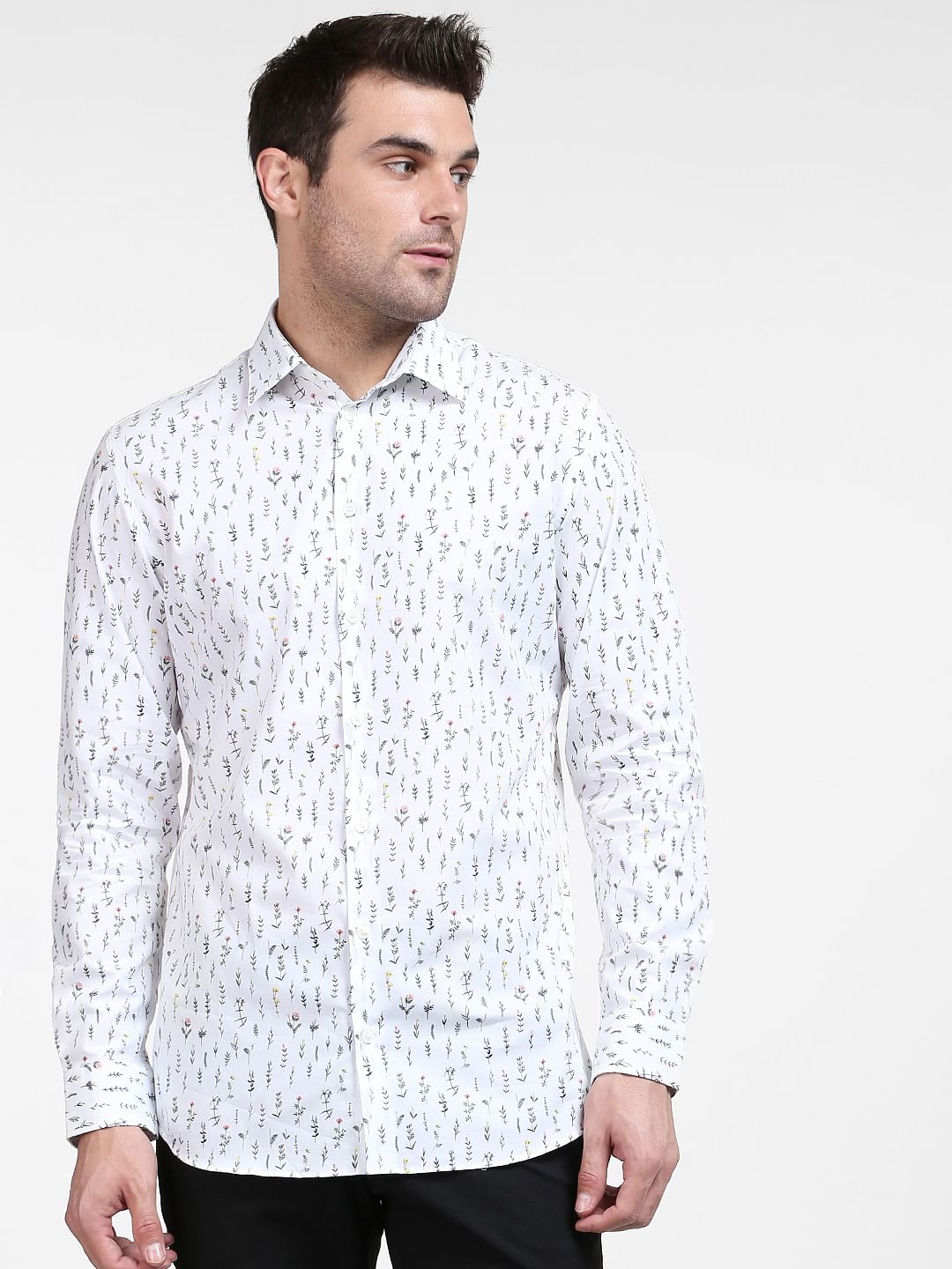 White Printed Full Sleeves Shirt