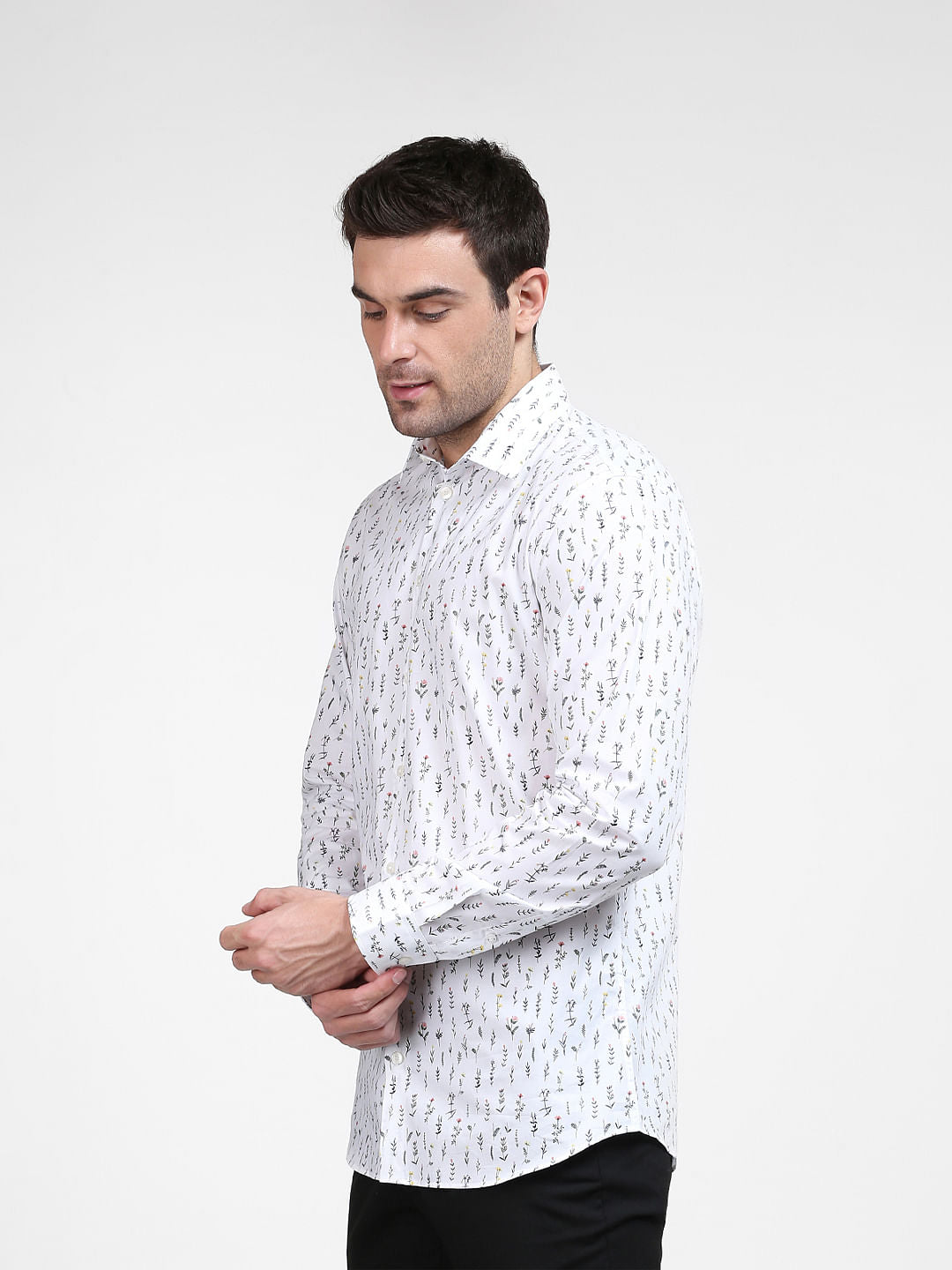 White Printed Full Sleeves Shirt