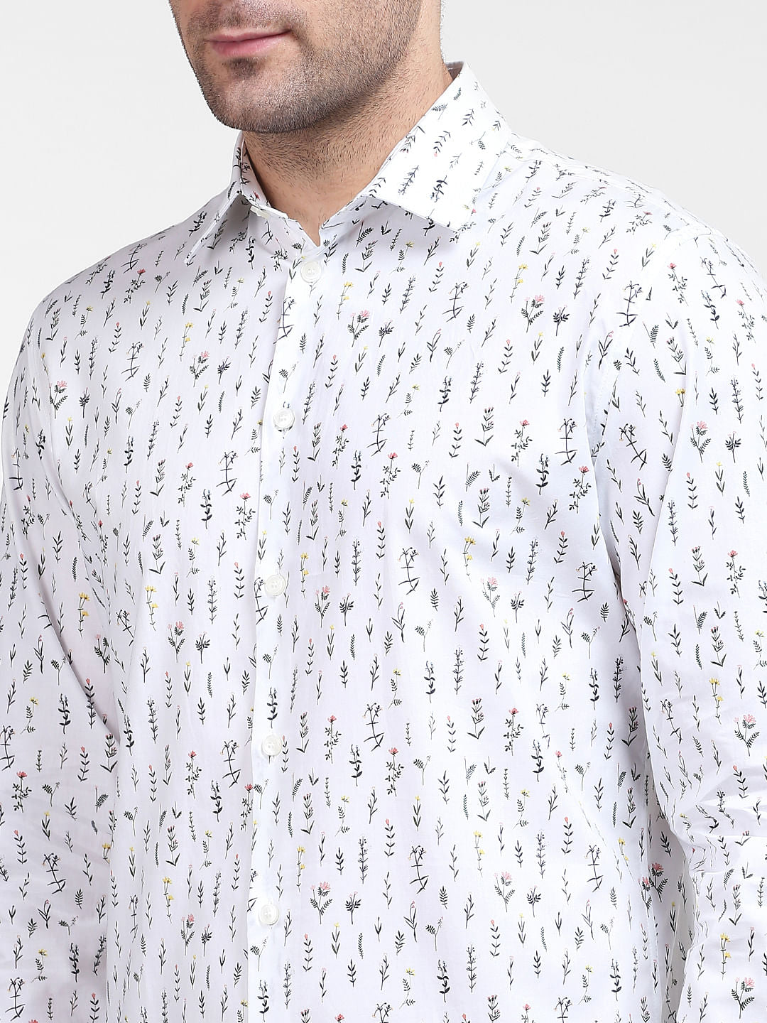 White Printed Full Sleeves Shirt