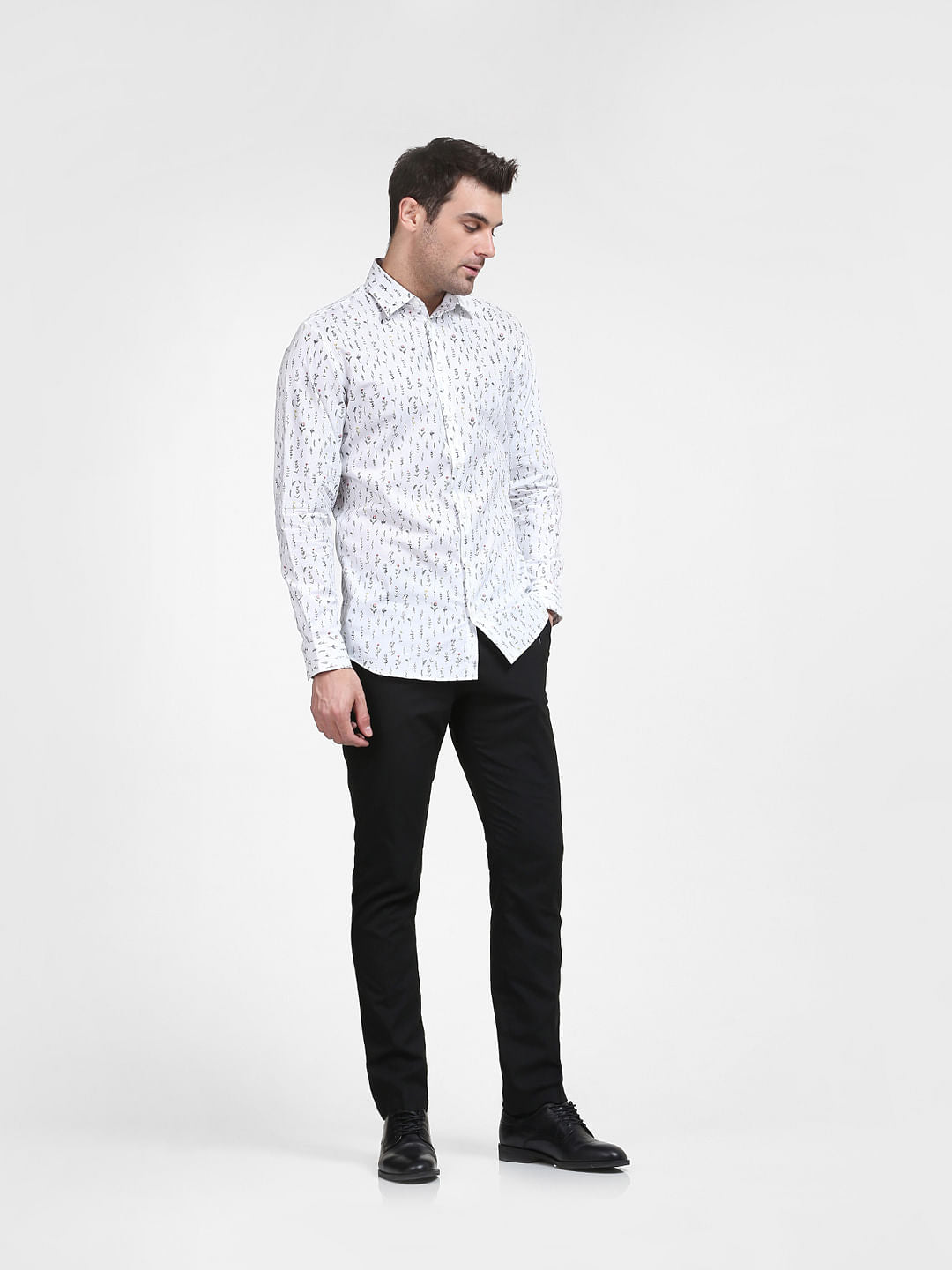 White Printed Full Sleeves Shirt