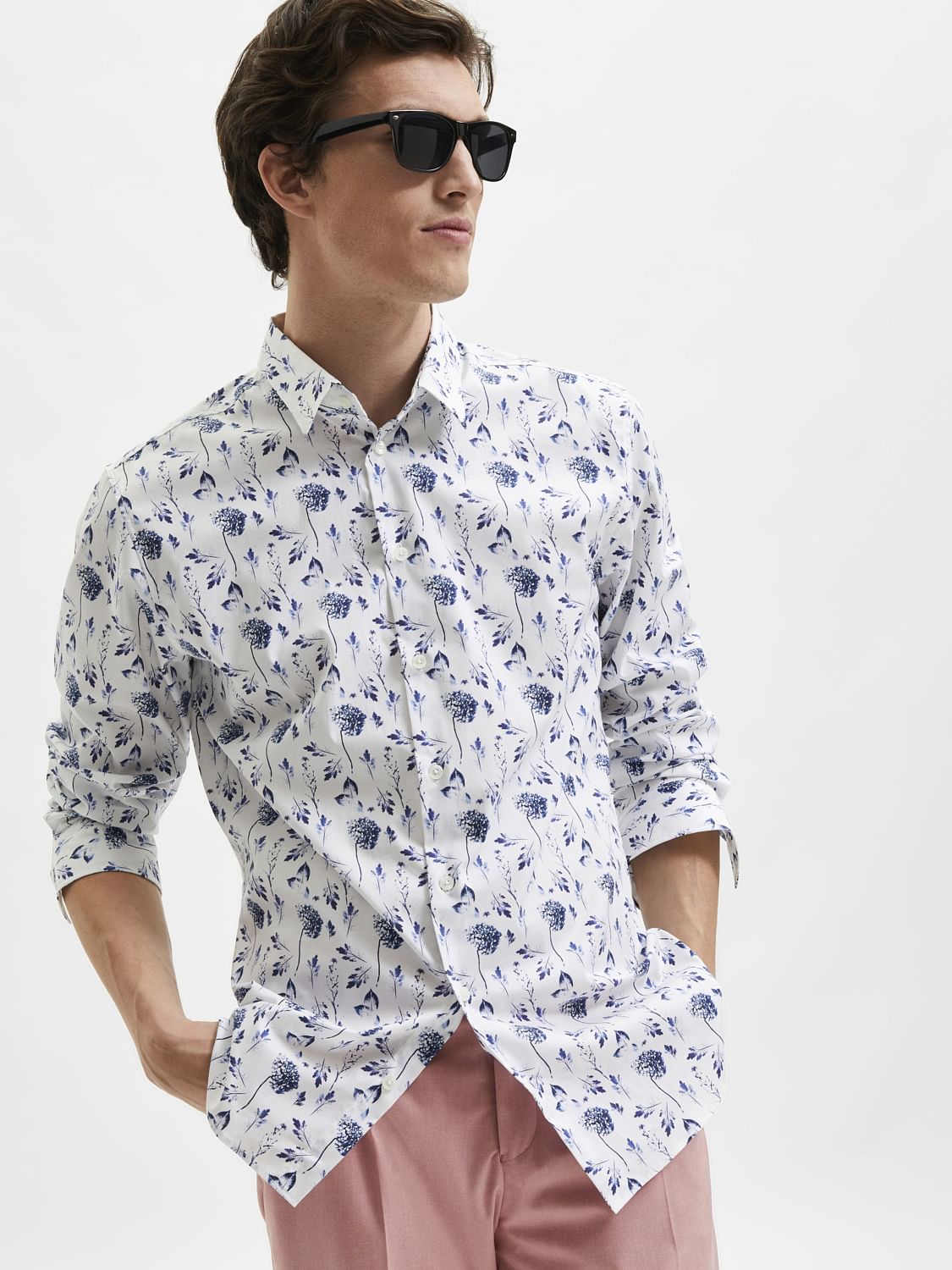 White Floral Organic Cotton Full Sleeves Shirt