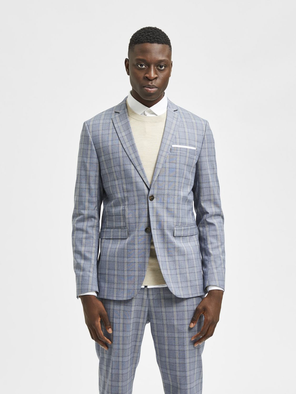 Light Blue Checks Slim Fit Suit Blazer