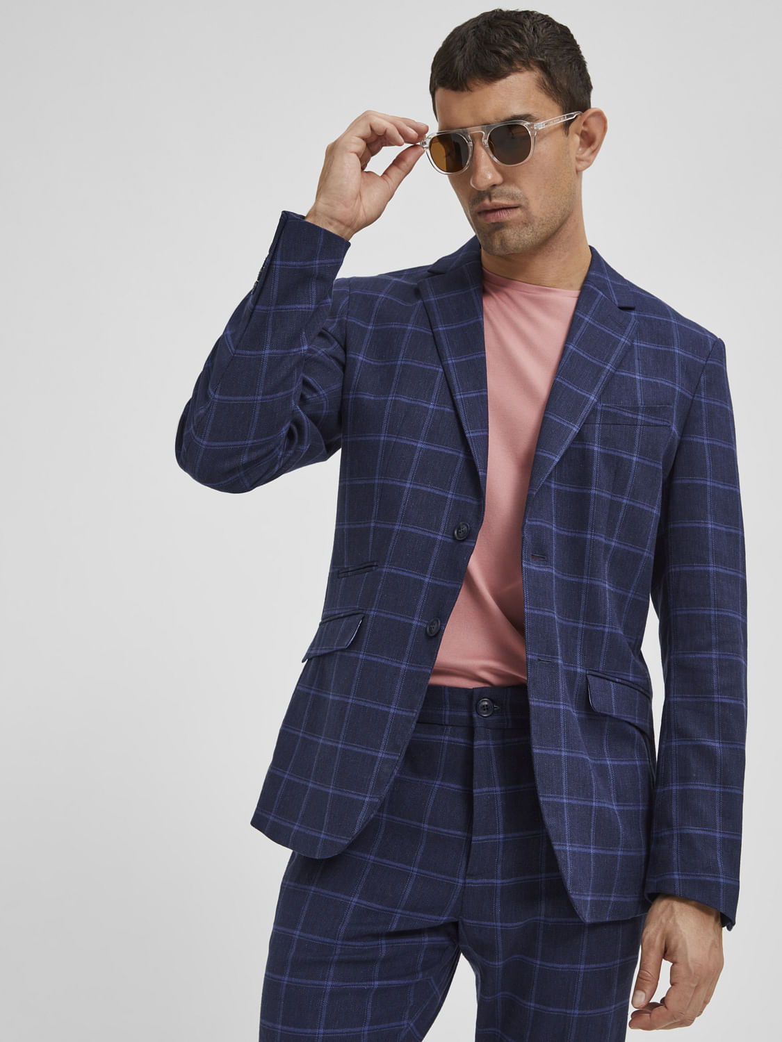 Blue Check Slim Fit Suit Blazer