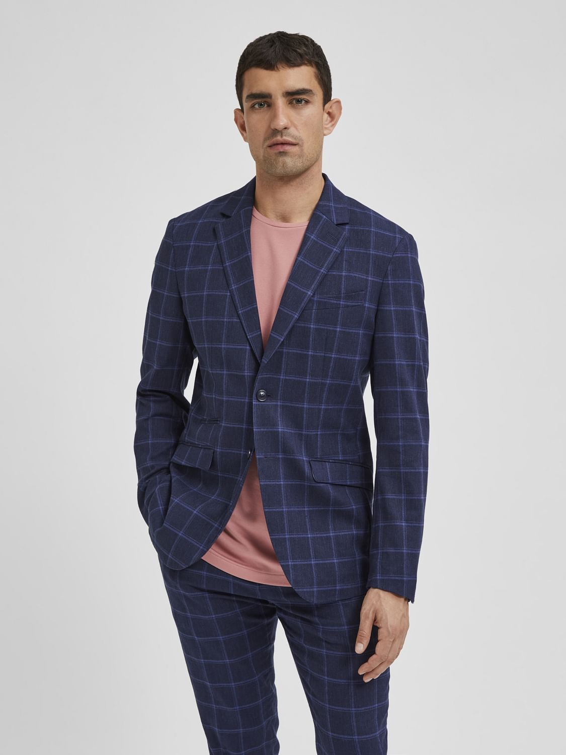 Blue Check Slim Fit Suit Blazer