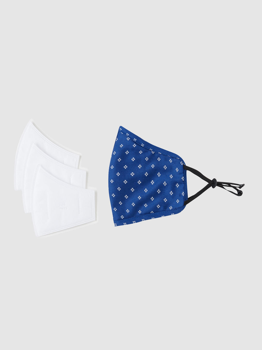 Blue Floral Print N95 Mask With 3 Changeable Pm2.5 Filter