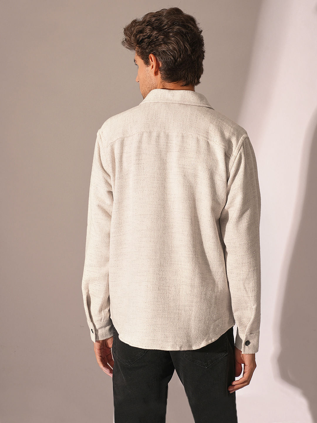 Beige Herringbone Overshirt