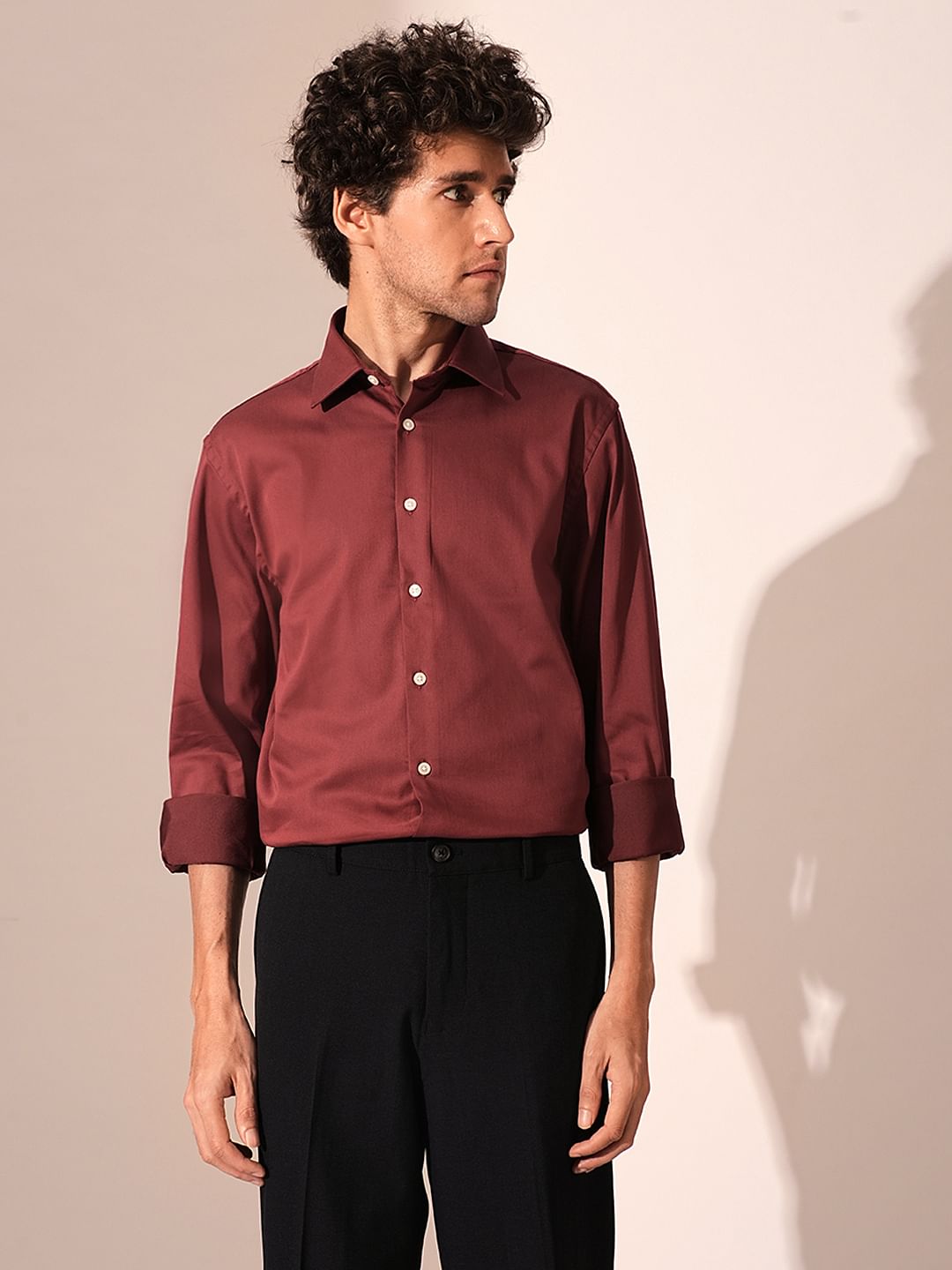 Dark Red Organic Cotton Slim Fit Shirt