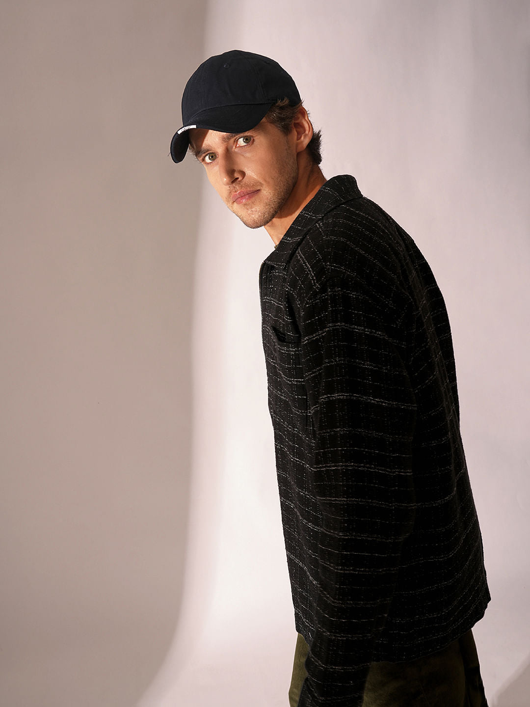 Black Printed Zip-Up Overshirt