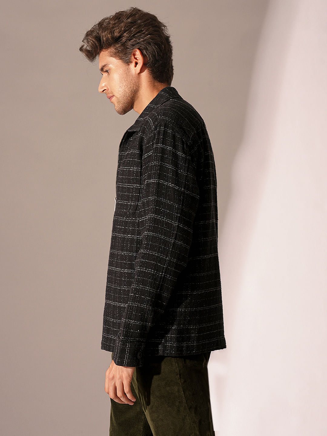 Black Printed Zip-Up Overshirt