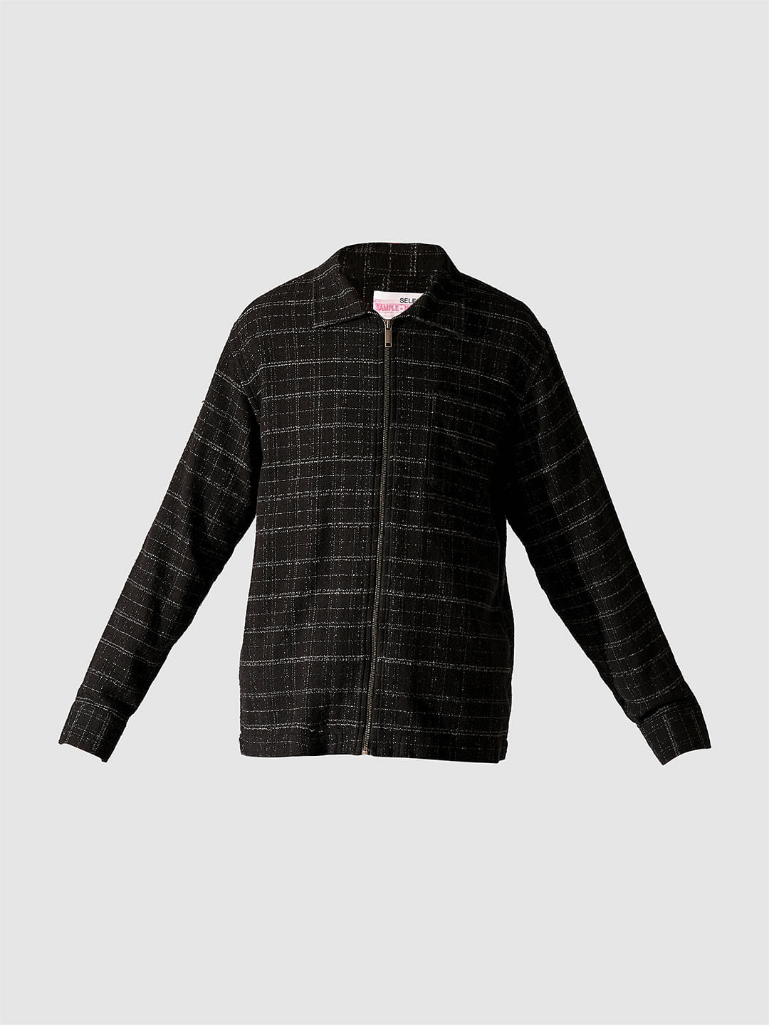 Black Printed Zip-Up Overshirt