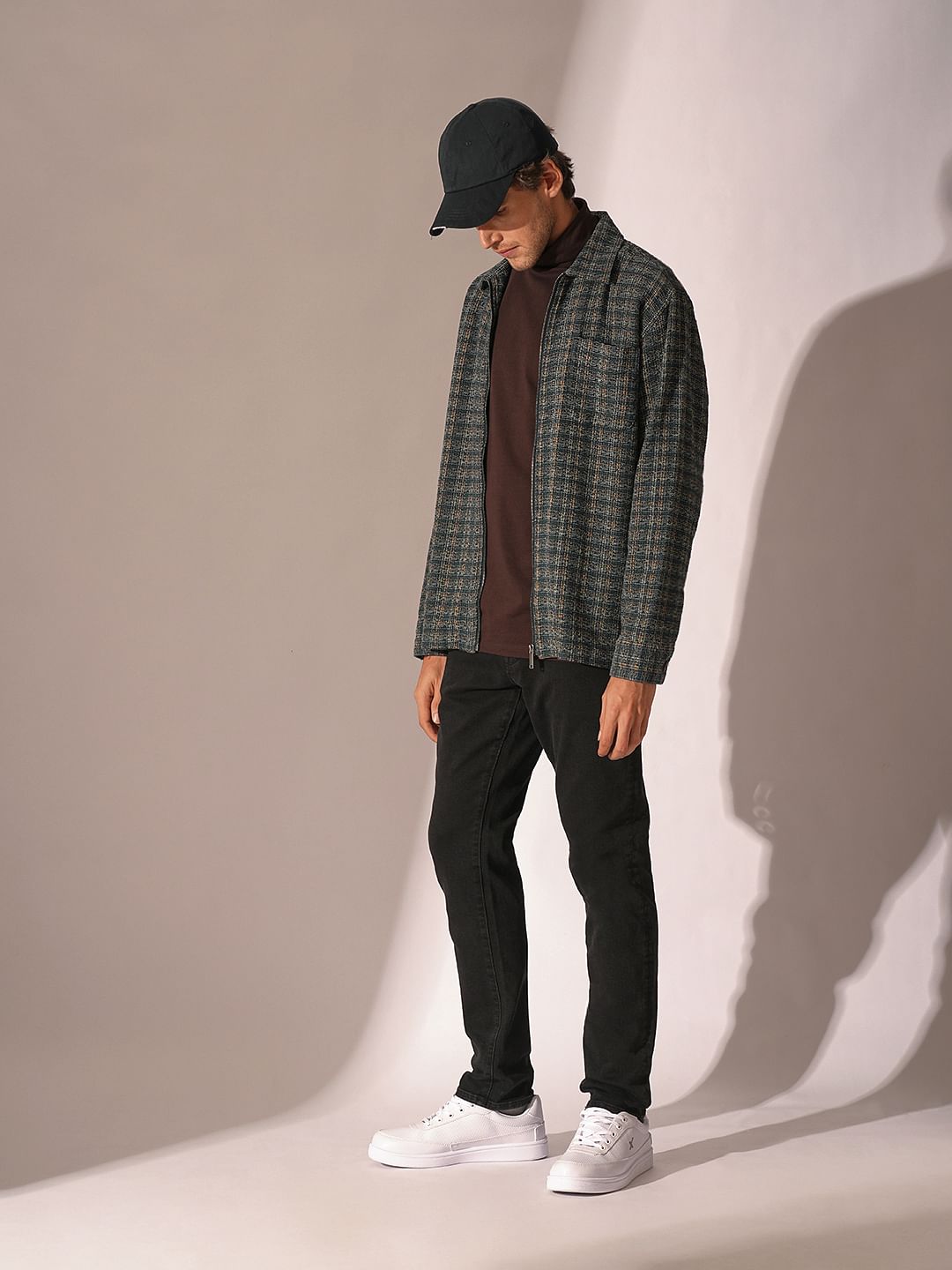 Blue Printed Zip-Up Overshirt