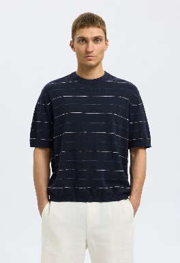 Dark Blue Striped Knitted T-Shirt