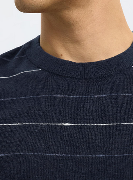 Dark Blue Striped Knitted T-Shirt